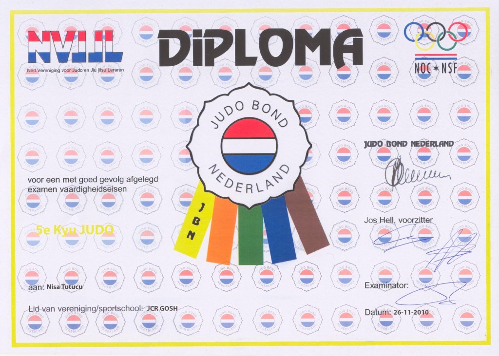 Nisa TUTUCU Judo Diploma 5e kyu