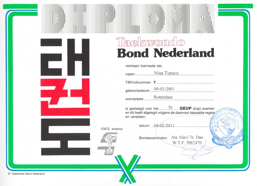 Nisa TUTUCU Taekwondo Diploma 5e GEUP