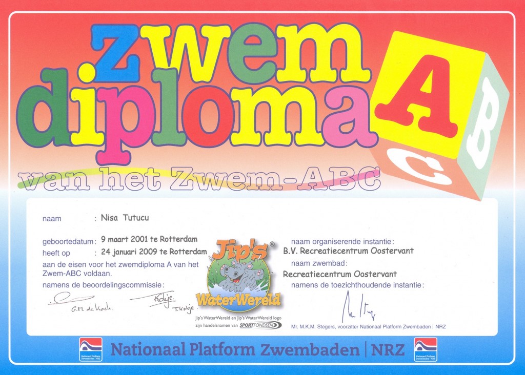 Nisa TUTUCU Zwem Diploma A